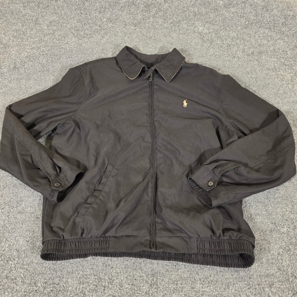 Polo Ralph Lauren Mens Black Harrington Jacket Plaid Lined Windbreaker Large